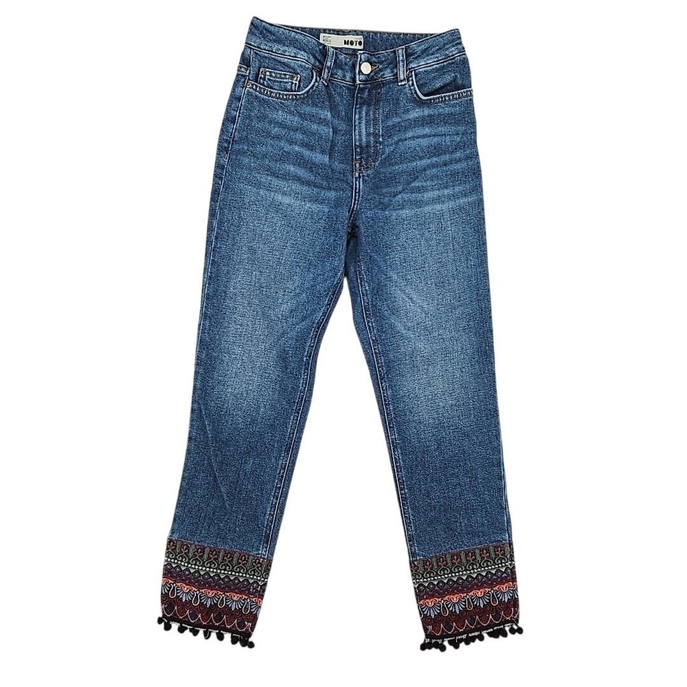 Topshop MOTO Embroidered Ankle Jeans Boho‎ Festival Skinny Denim Women's Size 26